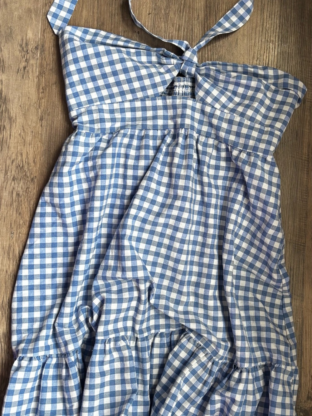 Blue Gingham women’s One-Piece Dress - Sleeveless Tie-Strap